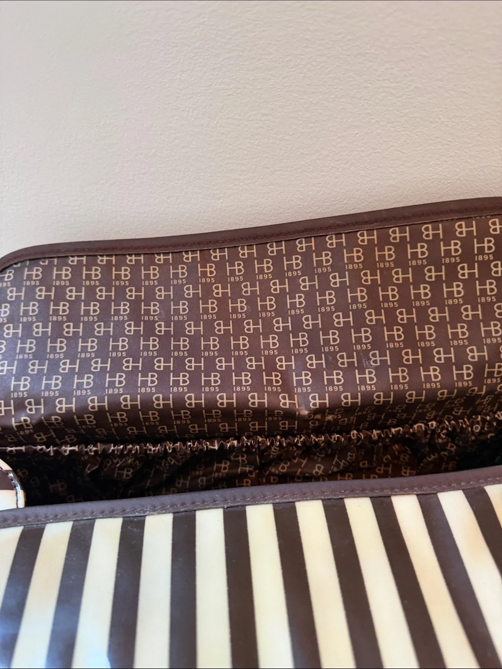 Striped Brown and Cream Cosmetic Pouch